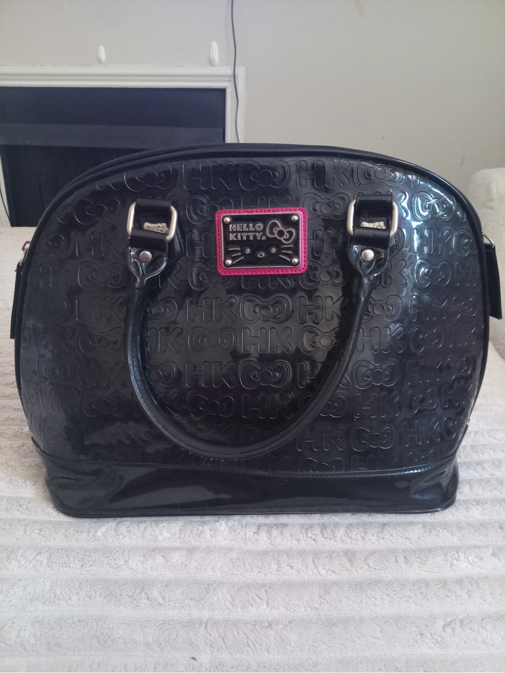 Hello Kitty Black Patent Satchel with Pink Logo Accent
